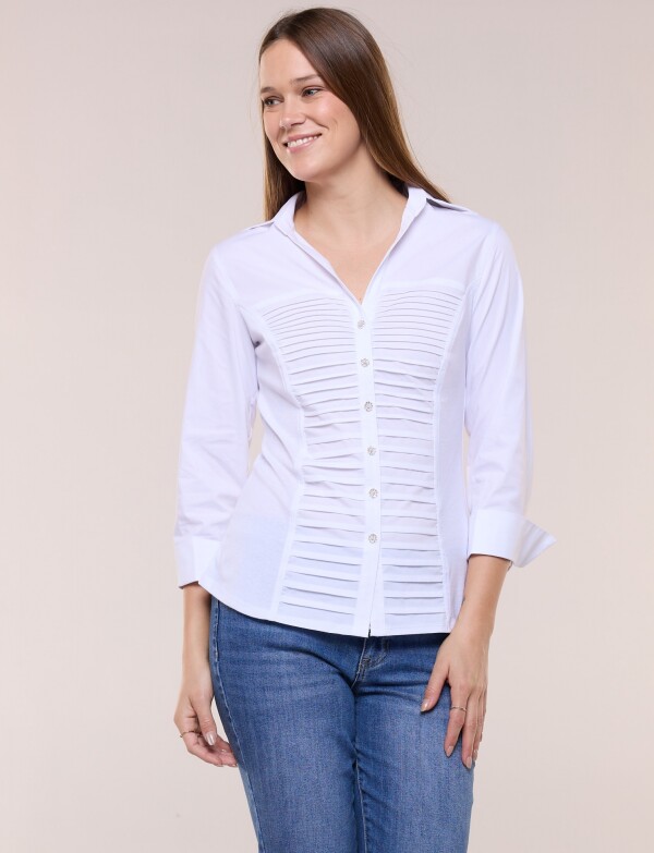 Camisa Tablas Frontales Y Laterales Elastizados BLANCO