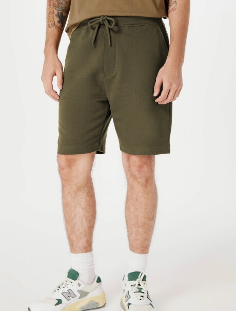 BERMUDA BÁSICA MASCULINA EN ALGODÓN CON ELÁSTICO VERDE OSCURO