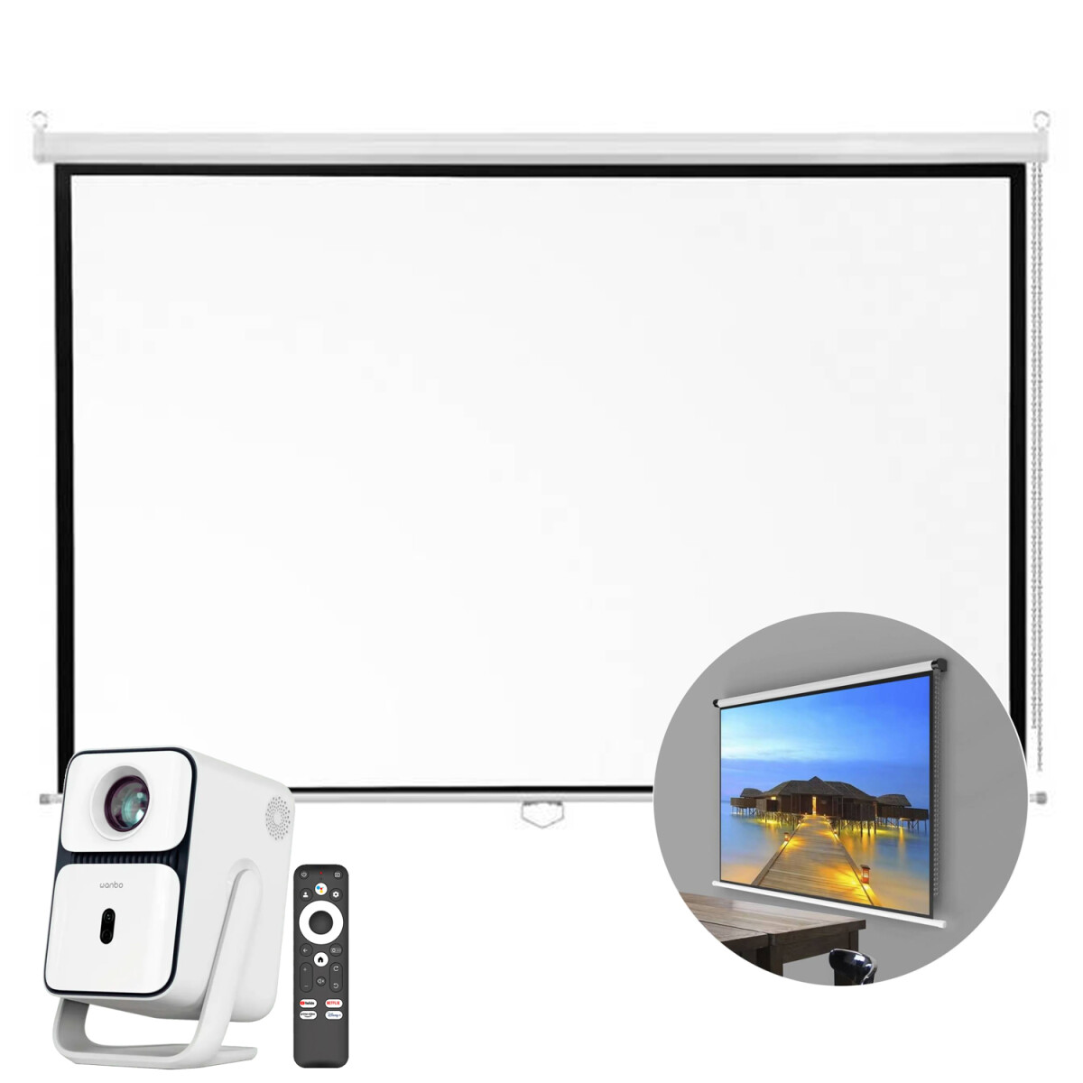 Proyector Wanbo T2 Ultra Fhd Chromecast + Pantalla 100" - PK PROYECTOR WANBO T2 ULTRA + PANTALLA 