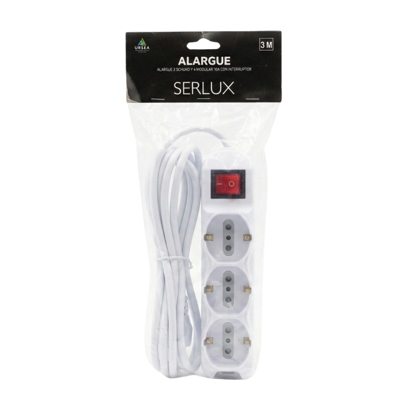 ALARGUE 3 SCHUKO 6 MODULOS CON INTERRUPTOR - BLANCO Alargue 3 Schuko 6 Modulos Con Interruptor Blanco