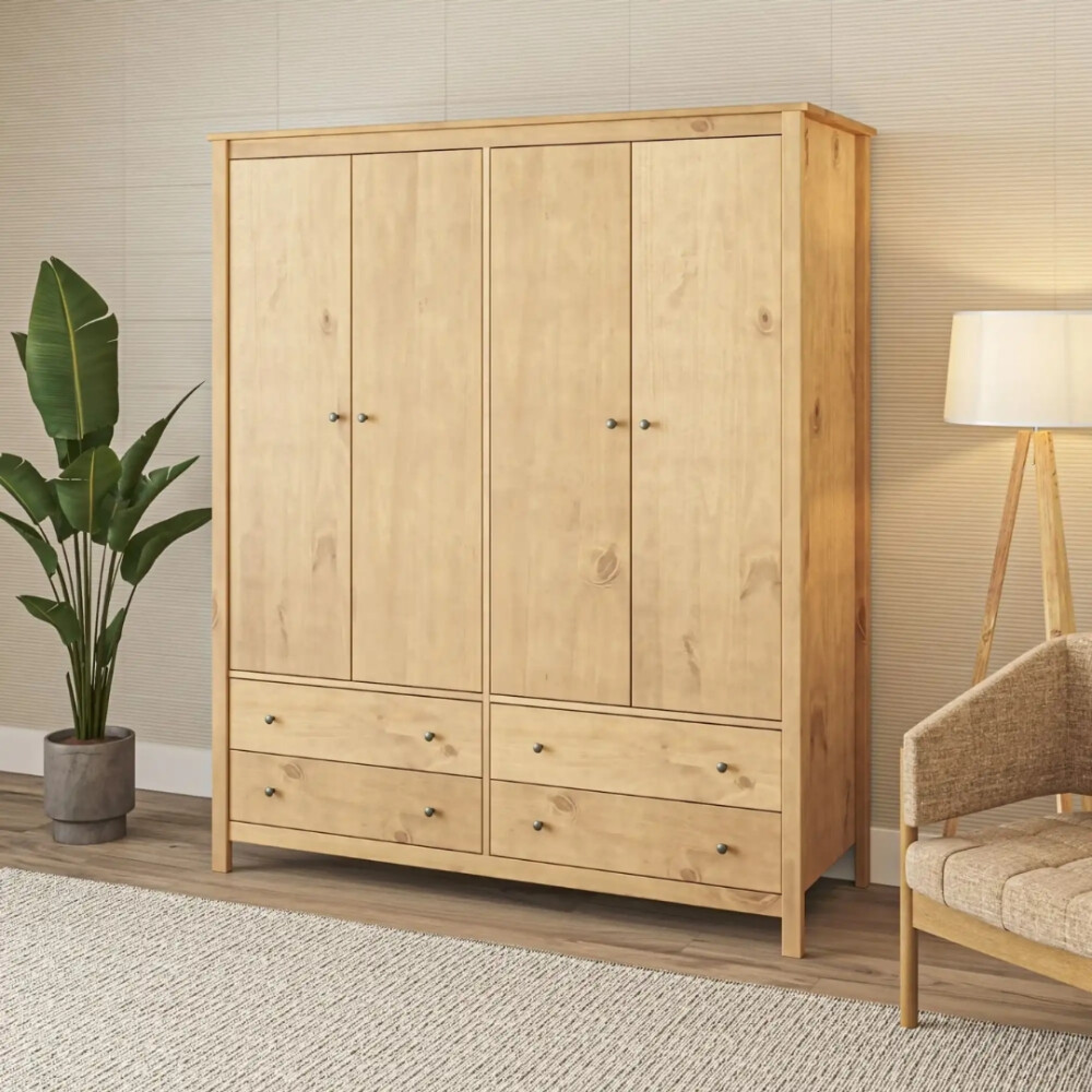Ropero 4 Puertas 4 Cajones Madera Natural - Mari Miel