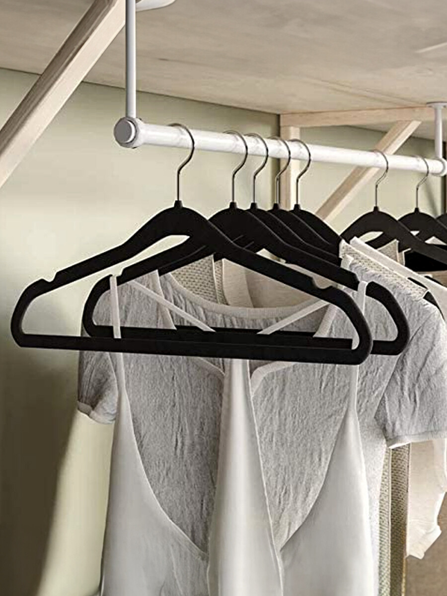 DUDUCOFU – Perchas de terciopelo antideslizantes que ahorran espacio  paquete de 4 perchas de terciopelo negro perchas de ropa de varias capas –  Yaxa Store