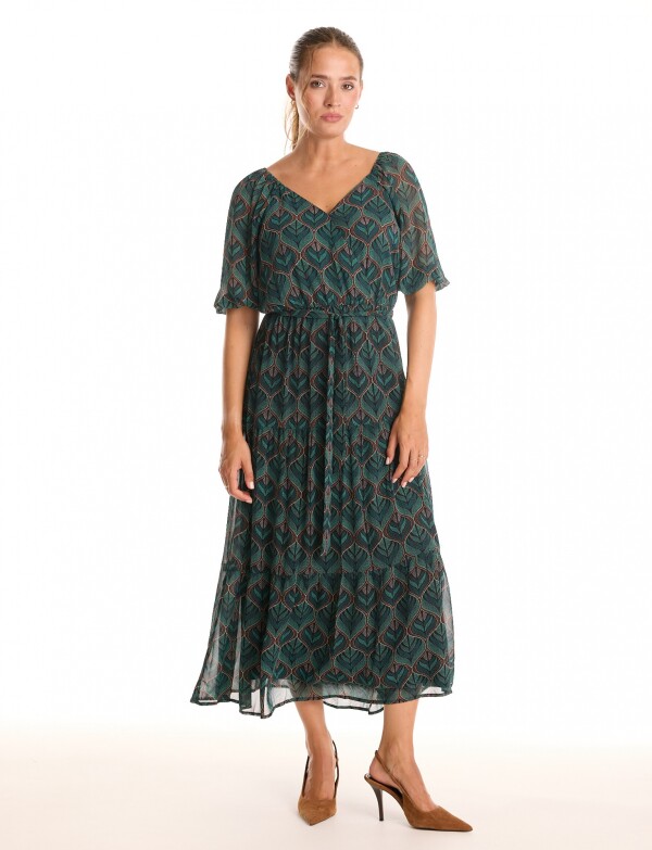 Vestido Gasa & Volados VERDE/MULTI