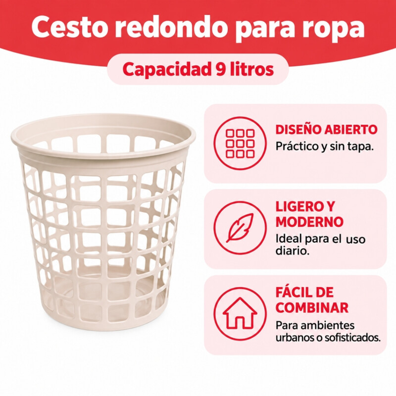 Cesto redondo calado 9 lts BEIGE