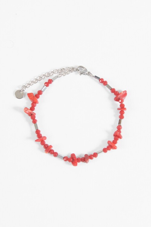Pulsera piedra acero rojo