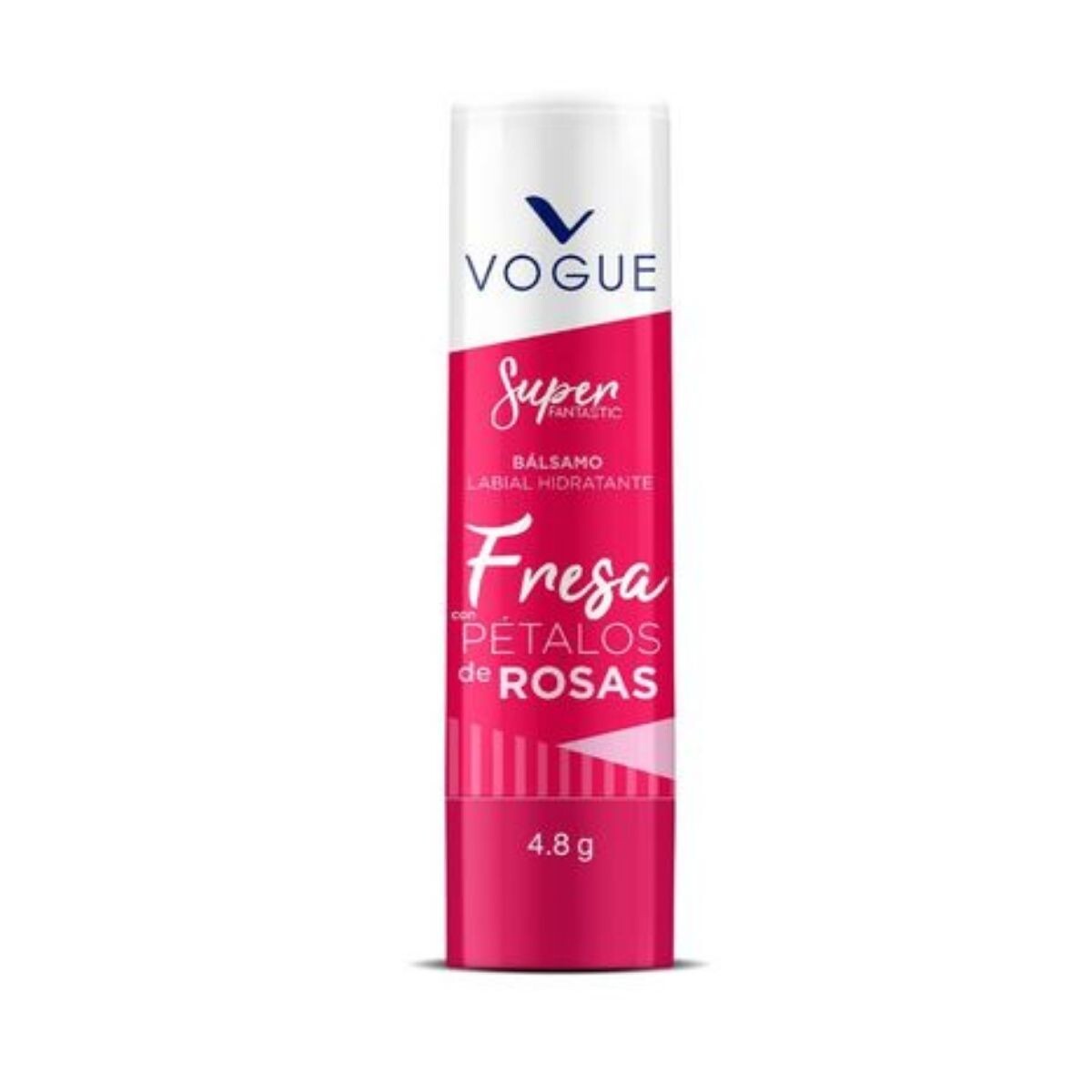 Bálsamo Labial Hidratante Vogue Kiss - Fresa con Pétalos de Rosa 4.8 GR 