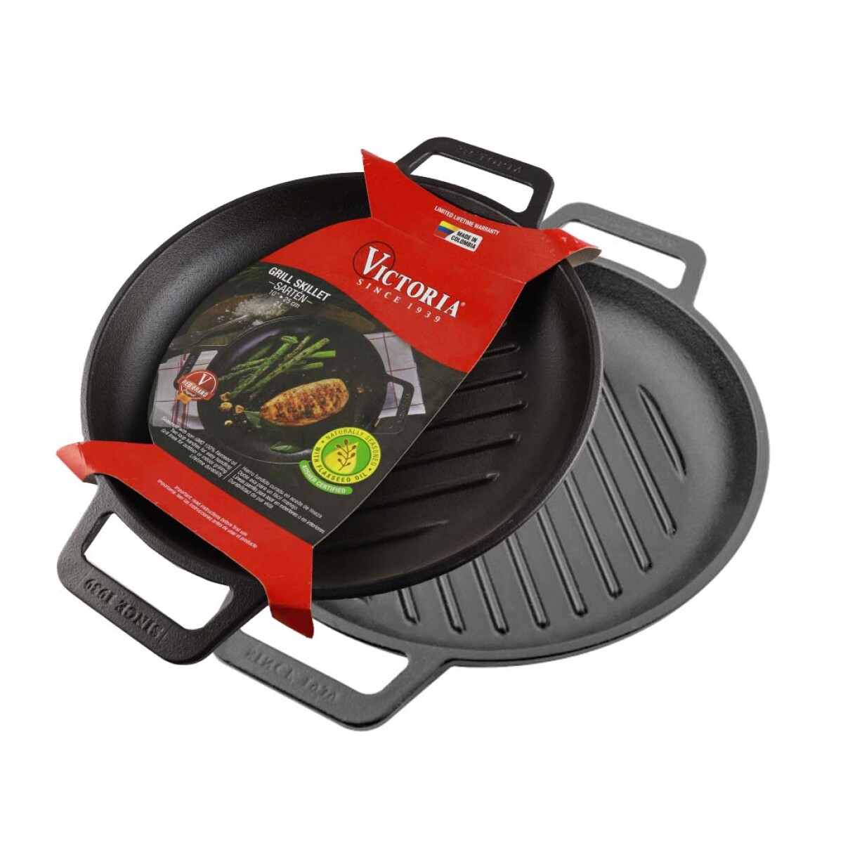 Sartén Grill Hierro Curado 25cm C/Asas Ref.33996 Victoria - NEGRO 