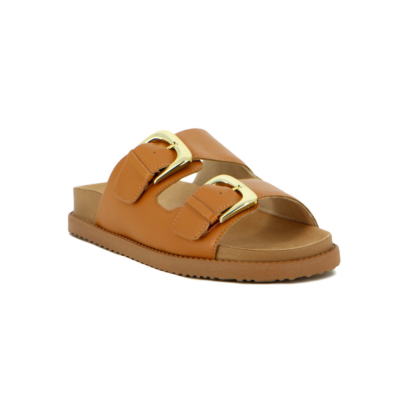 Comfortflex Sand.dama Suela Baja Dos Tiras C/hebilla Camel