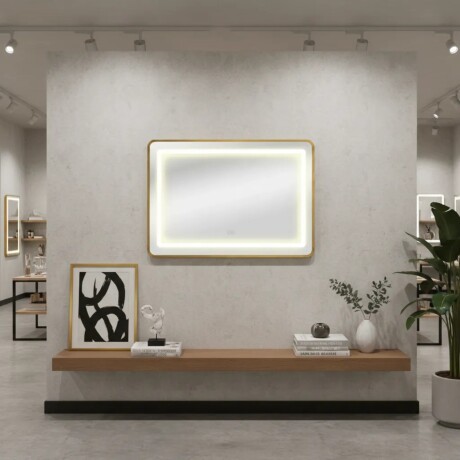 Espejo Horizontal Lumax Suleban c/marco y luz 120x70cm Dorado