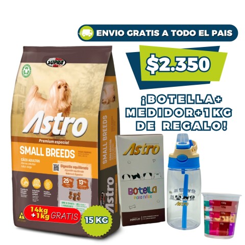 ASTRO PERROS ADULTOS RAZAS PEQUEÑAS 14 KG + 1 KG GRATIS + BOTELLA NIÑO Y VASO MEDIDOR DE REGALO ASTRO PERROS ADULTOS RAZAS PEQUEÑAS 14 KG + 1 KG GRATIS + BOTELLA NIÑO Y VASO MEDIDOR DE REGALO