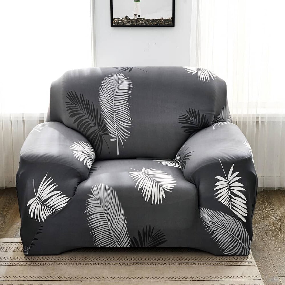 Funda Sillón 1 Cuerpo Estampada - Hojas grises 2 
