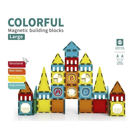 Bloques de Construcción Magnéticos Coloridos y Grandes de 56 Piezas Multicolor