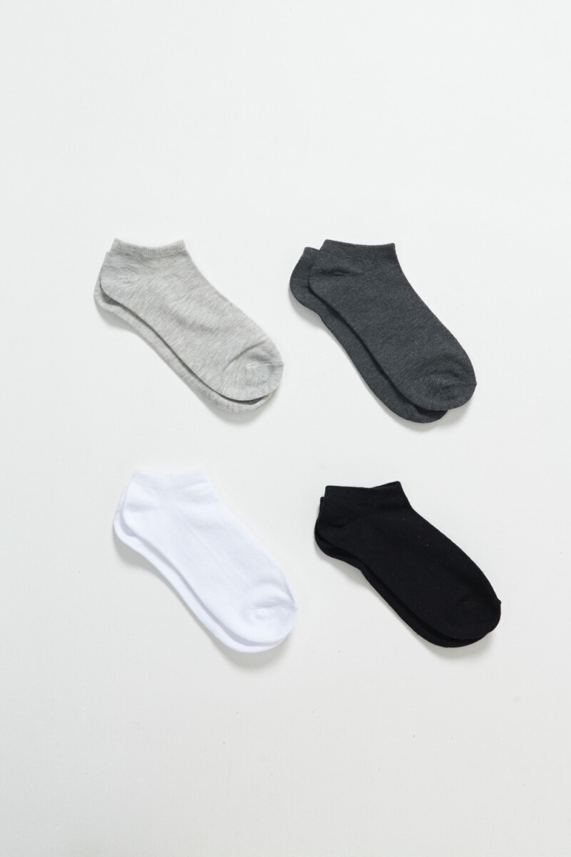 Pack x4 medias Soquete Blanco Negro Y Gris