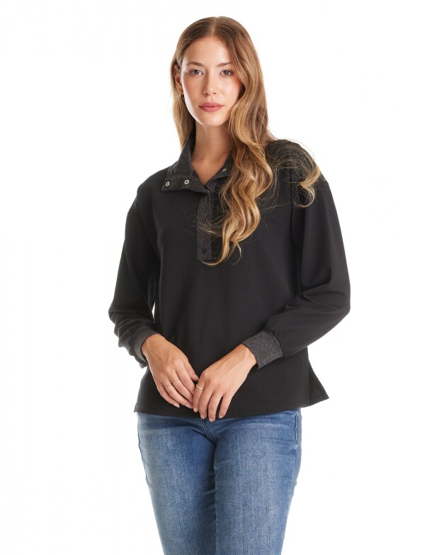 Buzo Modal Cuello Solapa NEGRO