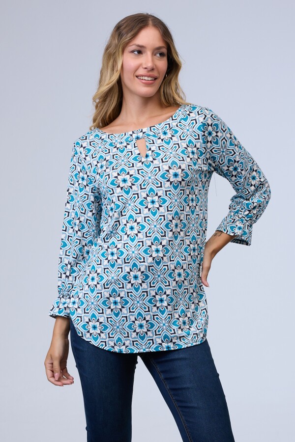 Blusa Keyhole MULTI/TURQUESA