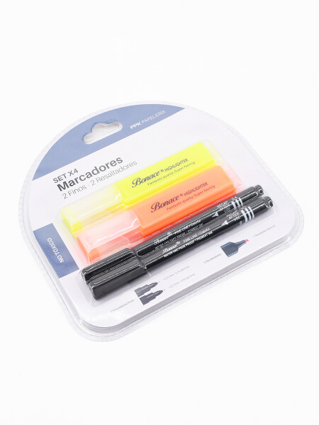 MARCADORES Y FIBRAS SET 4 PCS MULTICOLOR