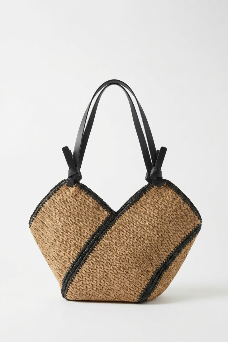 Bolso tejido combinado - tostado 