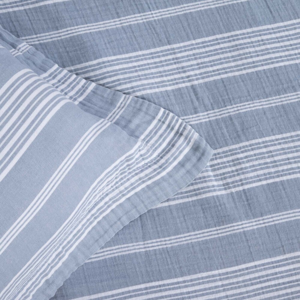 SET FDA. NÓRDICA RELAXED STRIPE KING ALGODON AZUL COTTON GAUZE AZUL ROYAL