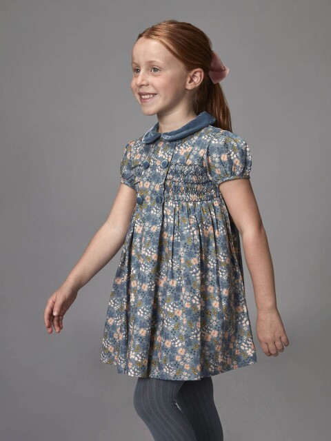 Vestido Manga Corta Nido De Abeja Verde Viejo Claro