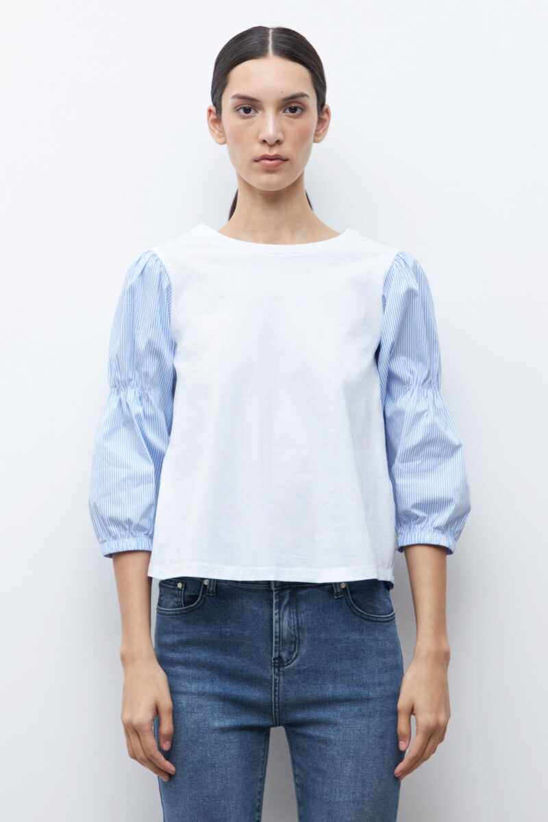 Remera con mangas rayadas blanco