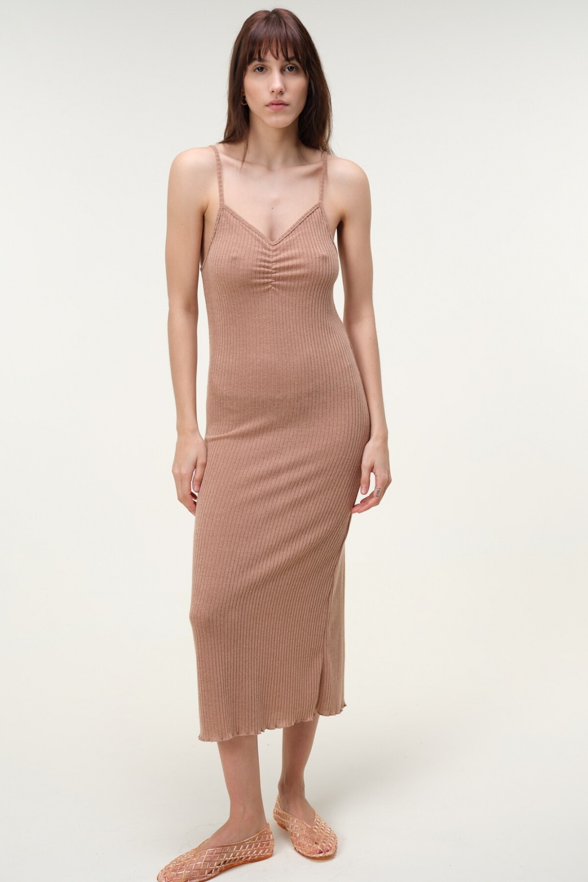 Vestido Breteles Midi Tostado