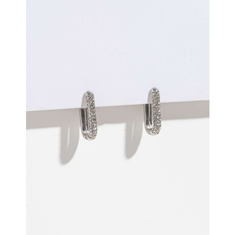 Aros Argollas Eslabón Strass Plateado Rodio