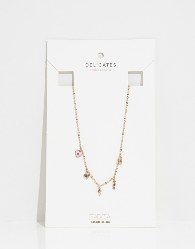 Collares Cortos Strass Collar Con Multi Charms De Cubic Zirconia - Dorado