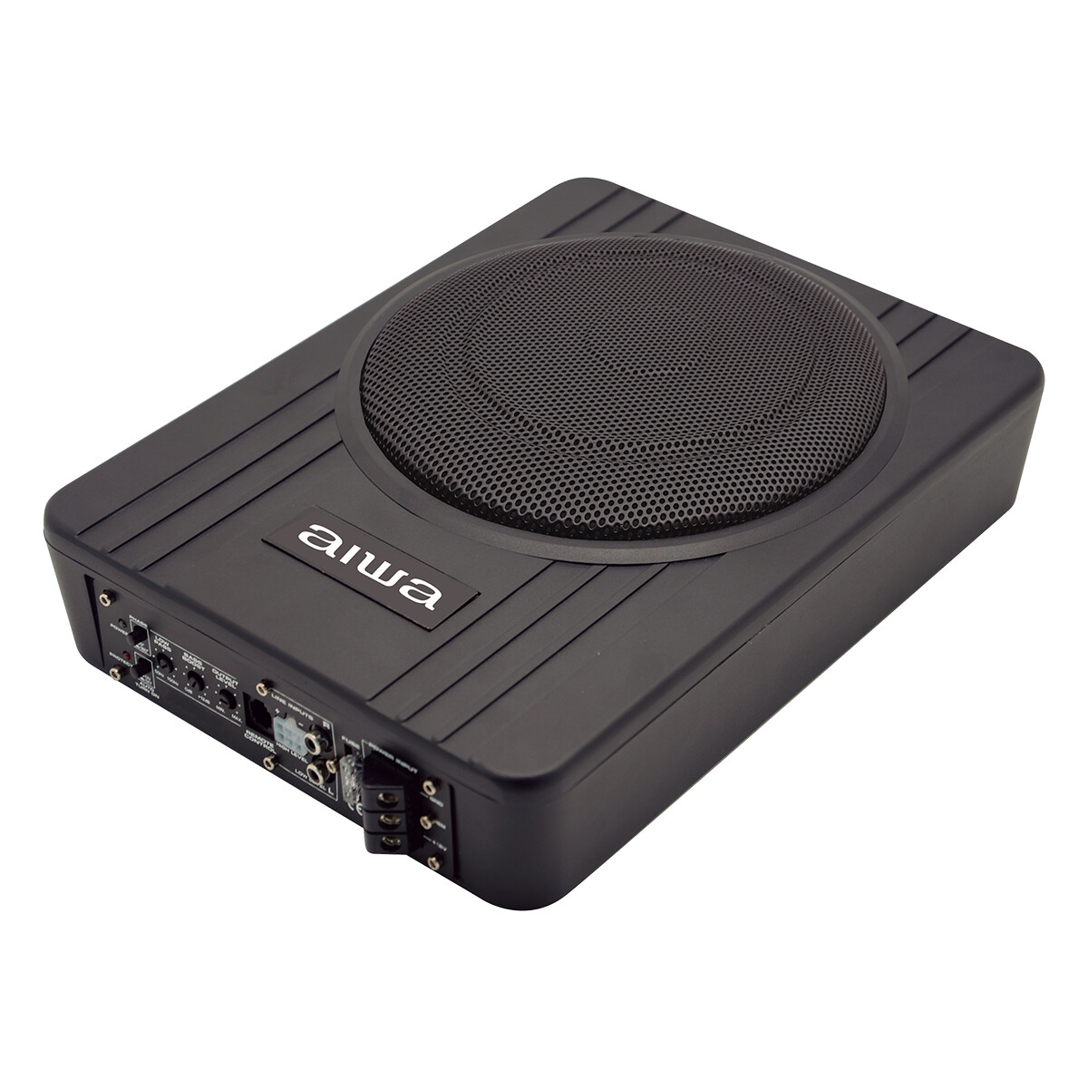 Subwoofer Activo para Auto 120W RMS AIWA Bajo Asiento Caja Aluminio Slim 10 Pulgadas 