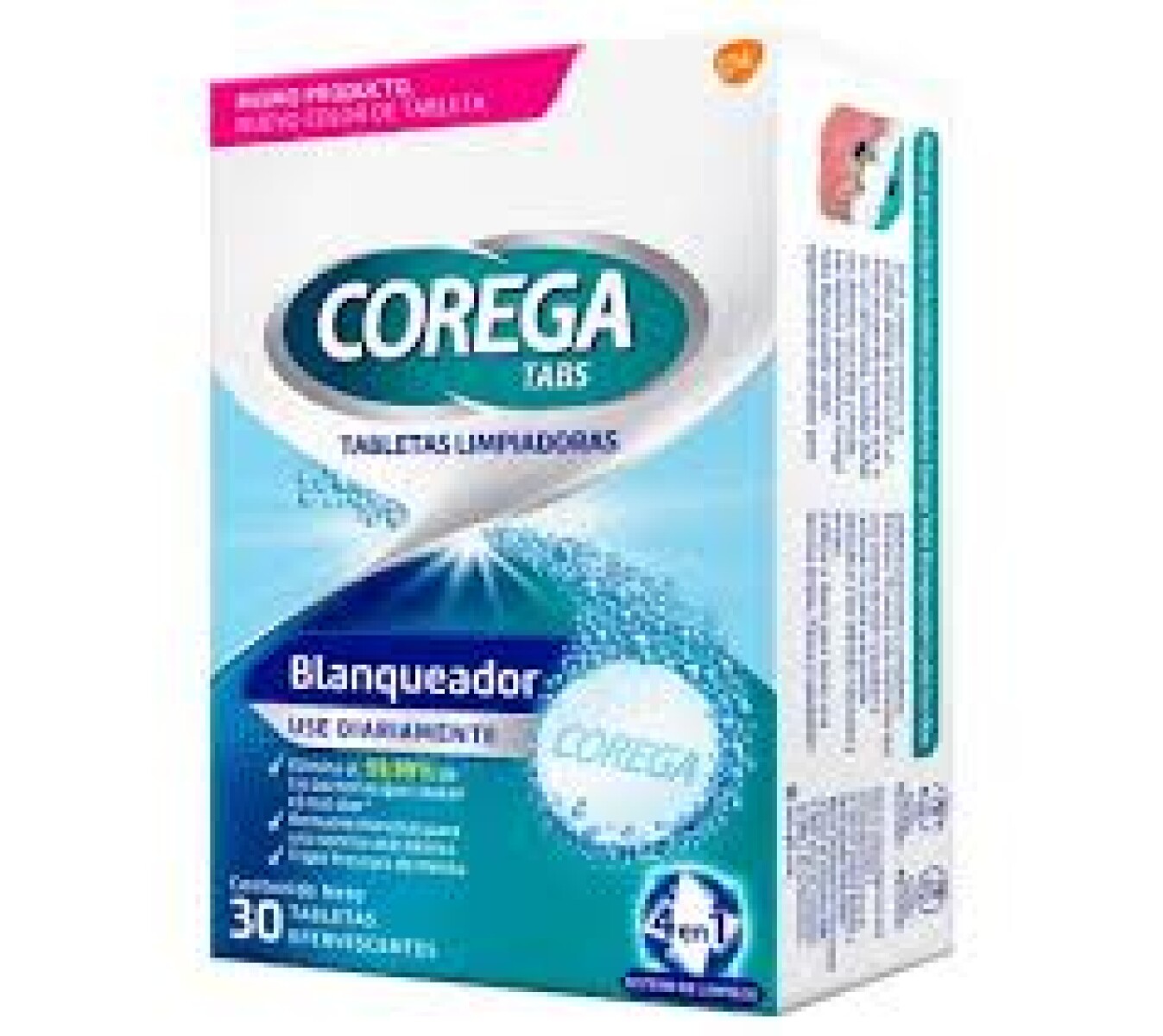 Corega Tabletas Limpiadoras Blanqueadora 30 Unidades – Limpieza Prótesis Dentales 