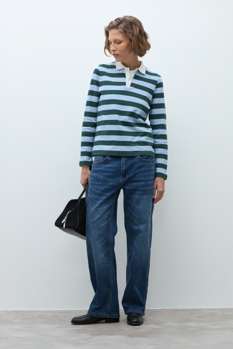 Remera rayada cuello polo verde ingles