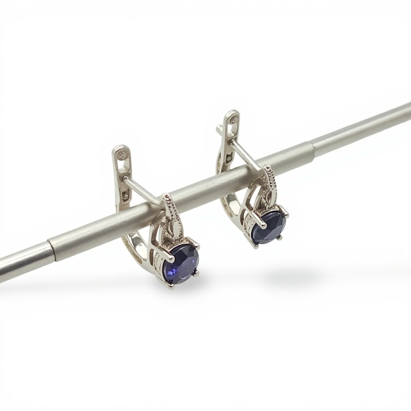 Caravanas Punto- Plata 925-Con Zirconia y Raíz de Zafiro-CA4043 conpiedra