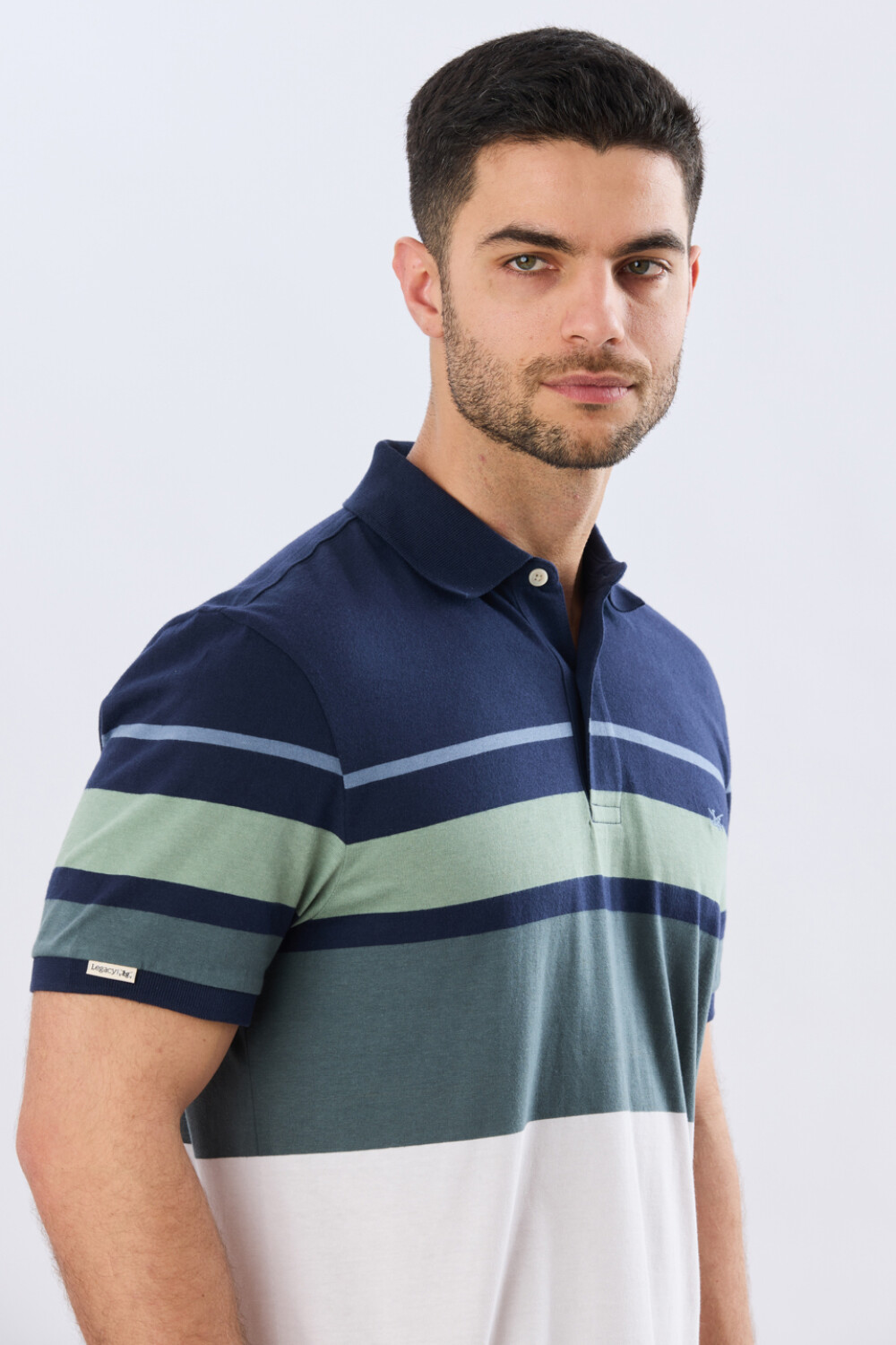 REMERA POLO RAYADA JERSEY Azul Oscuro
