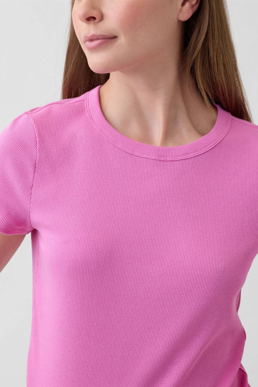 Remera Rib Manga Corta Mujer Indie Pink