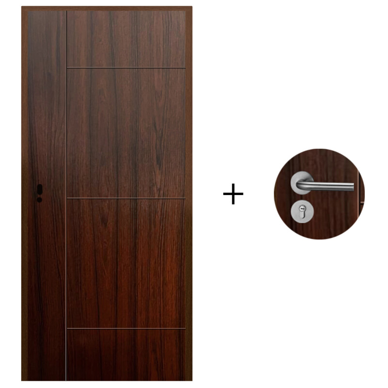 Puerta Desarmada Interior en MDF con Marco y Cerradura Lumax Marrón Teak Diseño Ankara Herraje Plateado