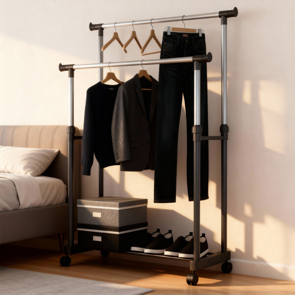 Perchero Para Ropa Doble Con Barras De Acero Inoxidable Ruedas Bloqueo Ropero Imback Perchero Para Ropa Doble Con Barras De Acero Inoxidable Ruedas Bloqueo Ropero Imback