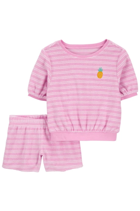 Set dos piezas de rizo, short y remera diseño a rayas Set dos piezas de rizo, short y remera diseño a rayas
