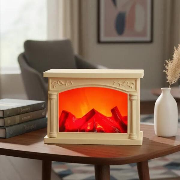 Lampara Veladora Con Diseño De Estufa Con Leña Blanco