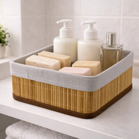 Cesto organizador en bambú forrado G NATURAL