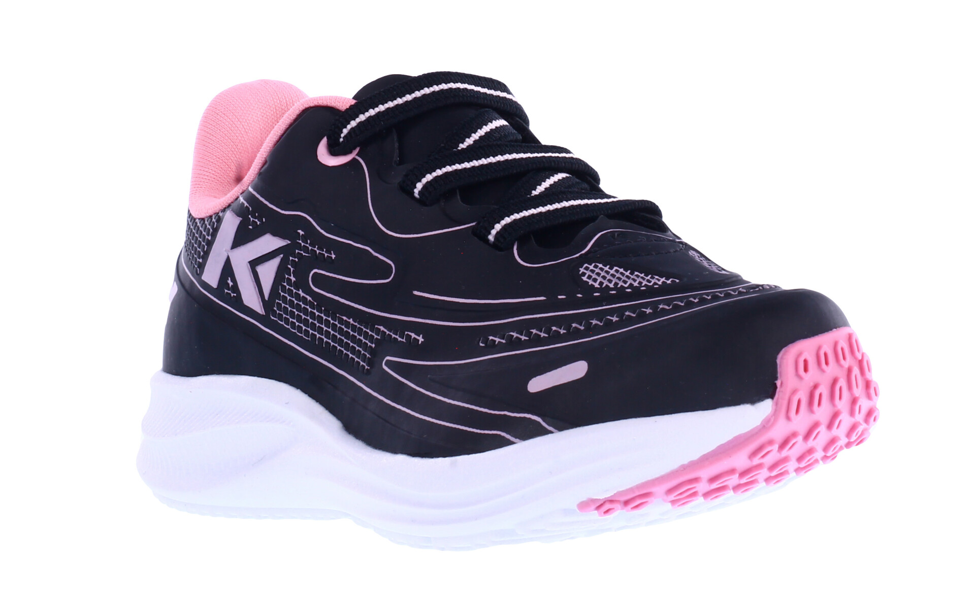 Championes de Niña KIDY acordonado con diseño en contraste - Negro - Rosa 