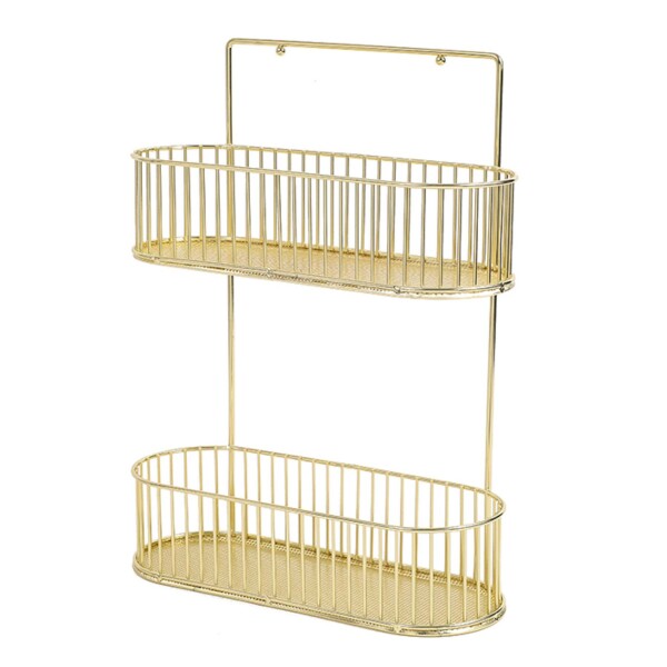 Organizador de Baño Metálico P/ Colgar con 2 Niveles Estante Color Dorado