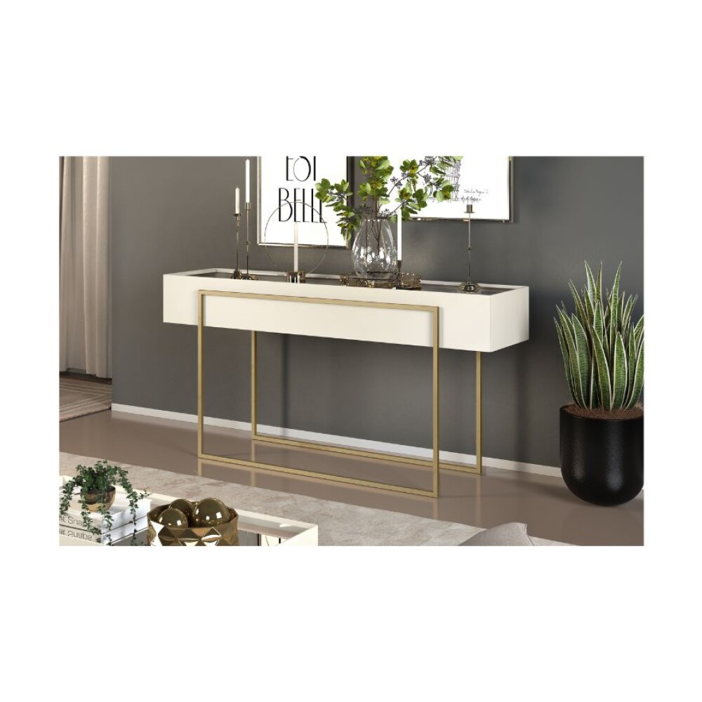 Mesa De Arrime En Vidrio Y Metal - Pilar Blanco