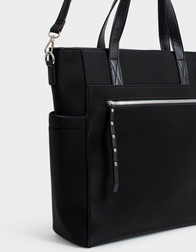 Shopper Flores Cartera Shopper Con Doble Asa - Negro