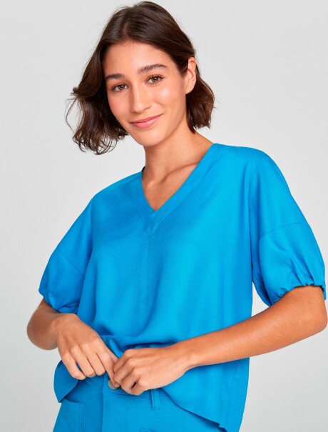 BLUSA FEMENINA MANGA CORTA CELESTE