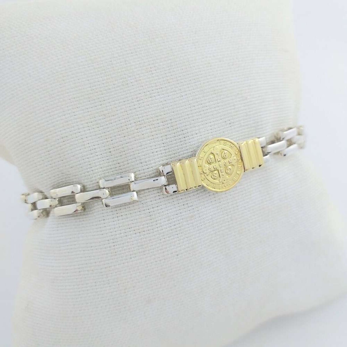 Pulsera religiosa de plata 925 con detalles de double en oro 18Kts modelo panther - San Benito 