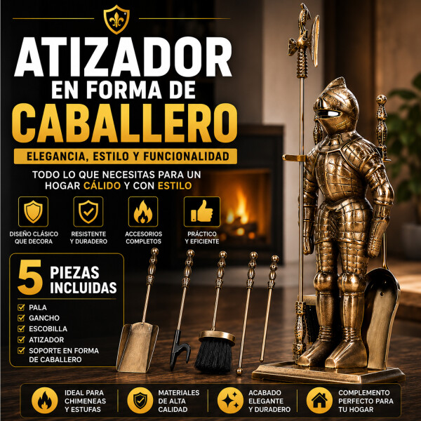 Atizador Soldado Kassel Set De 5 Piezas Base Cuadrada Ag212 ATIZADOR KASSEL AG212 74CM