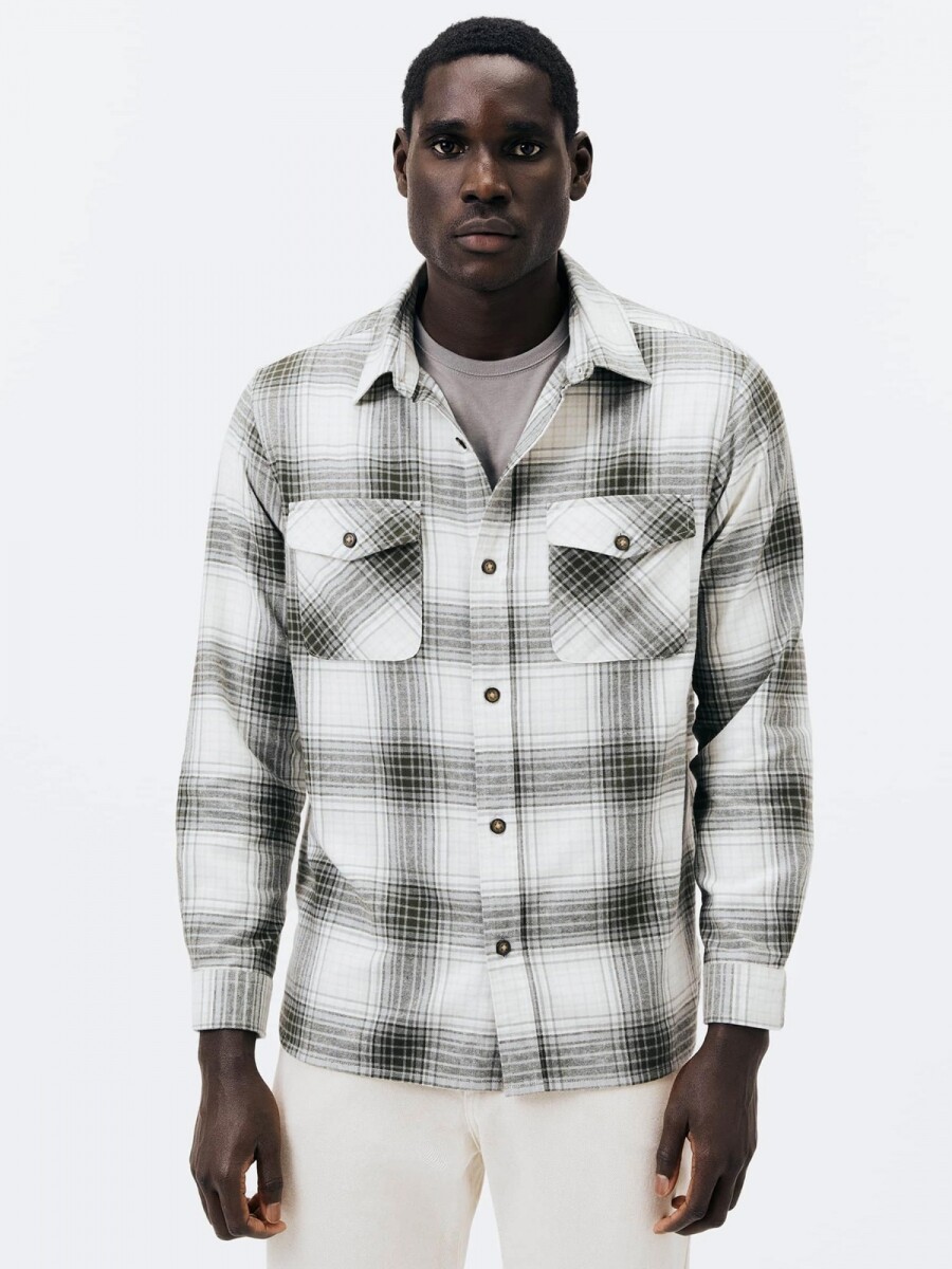 CAMISA A CUADROS CON BOLSILLO - BLANCO 