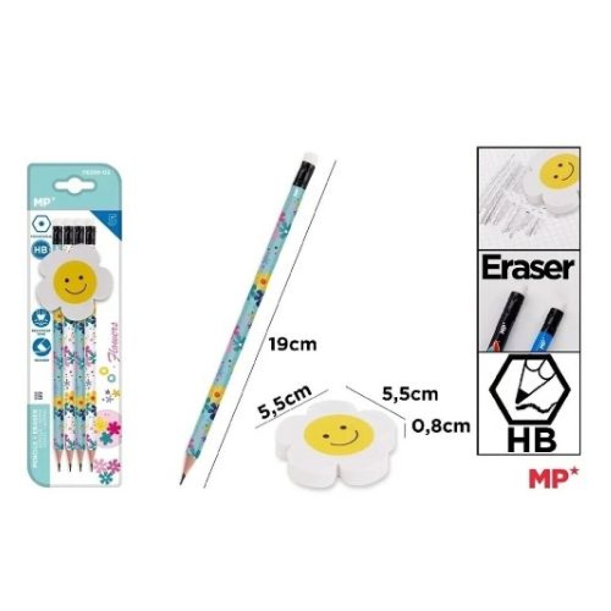 Lapiz Decorado x4 Main Paper + Goma Fantasia - Lapiz Decorado X4 Main Paper + Goma Fantasia 