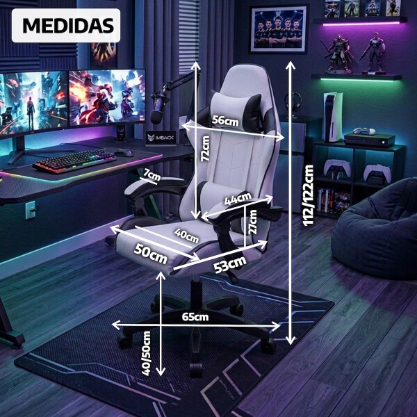 Silla Gamer Ergonomica Escritorio Reclinable Soporta 200kg Imback Blanco con Negro Silla Gamer Ergonomica Escritorio Reclinable Soporta 200kg Imback Blanco con Negro
