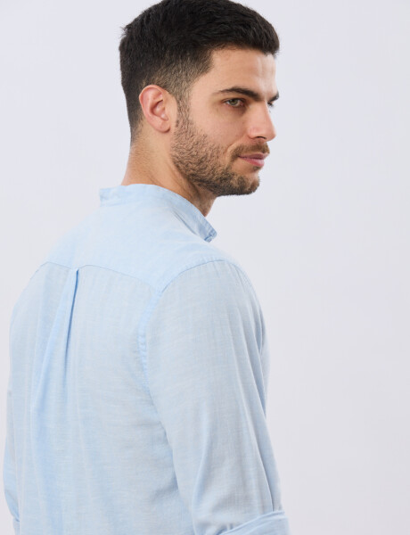 CAMISA LISA DE LINO CUELLO MAO Celeste