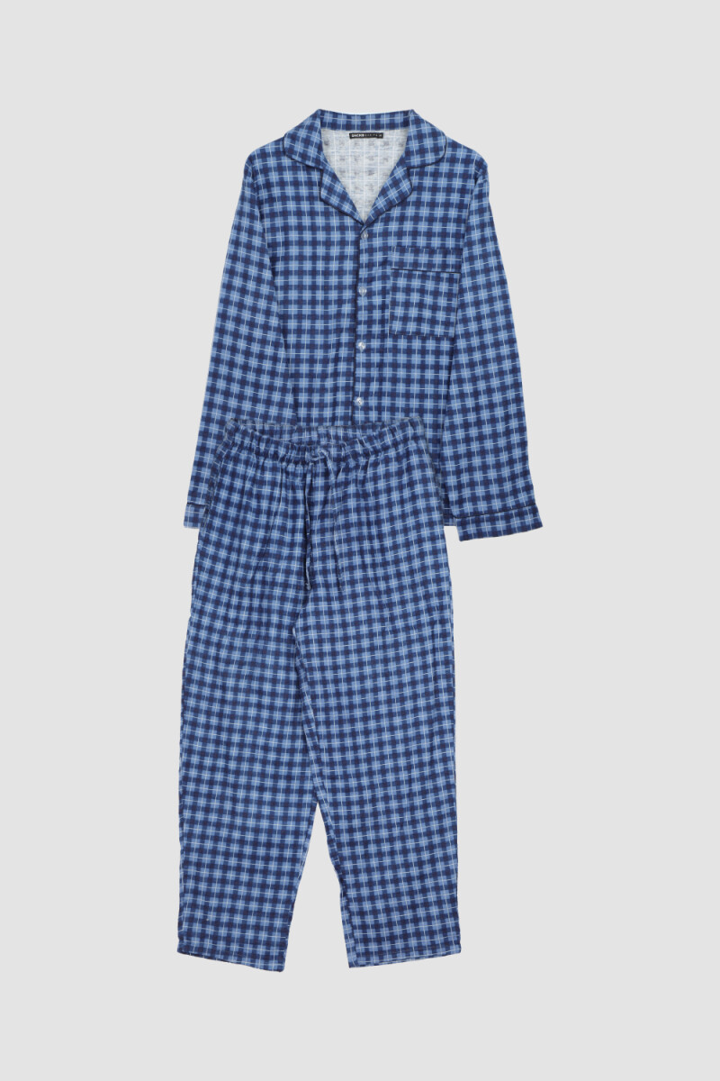 Pijama hombre retro franela - Azul 